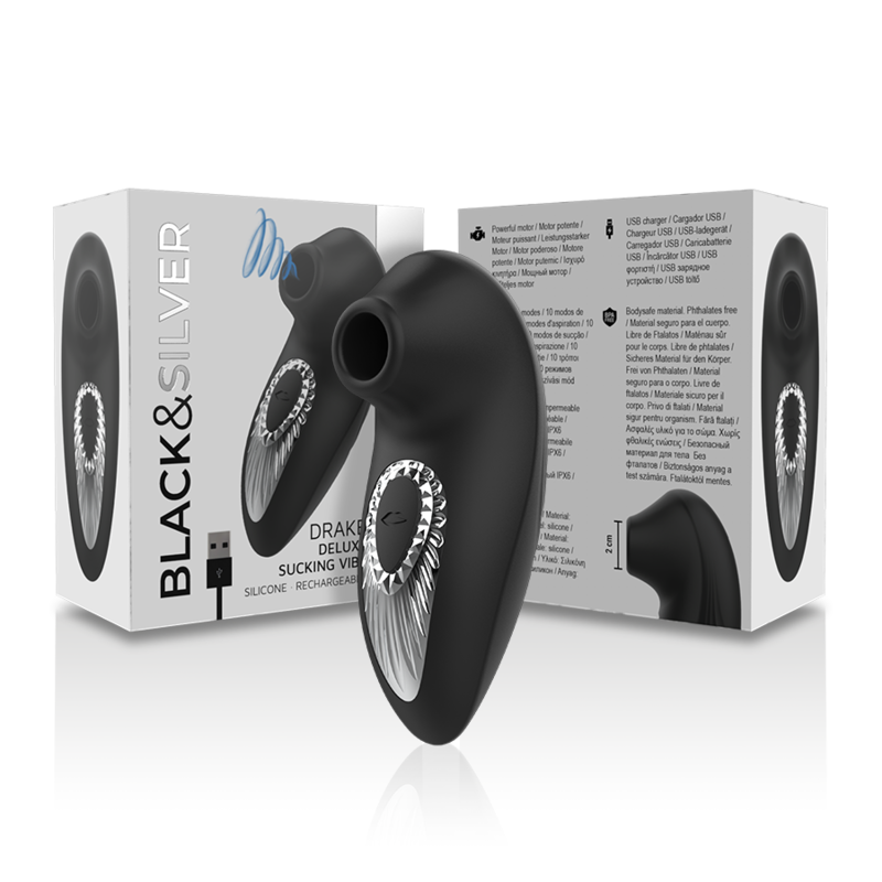 BLACK&SILVER - DRAKE DELUXE SUCKING VIBE SILICONA RECARGABLE NEGRO