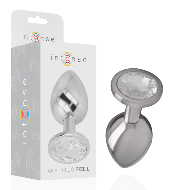 INTENSE - PLUG ANAL METAL ALUMINIO CON CRISTAL PLATA TALLA L