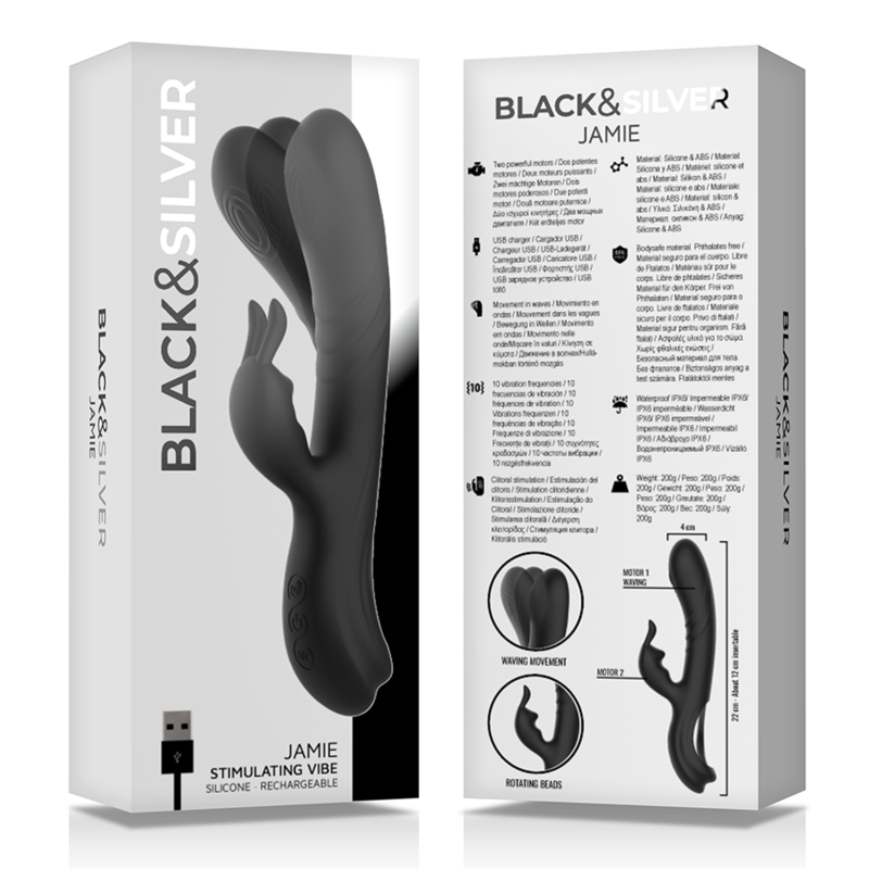 BLACK&SILVER - JAMIE VIBRADOR RABBIT EFECTO WAVE