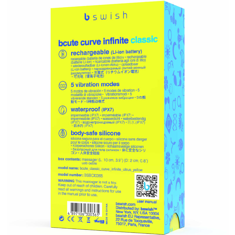 B SWISH - BCUTE CURVE INFINITE CLASSIC VIBRADOR RECARGABLE SILICONA AMARILLO