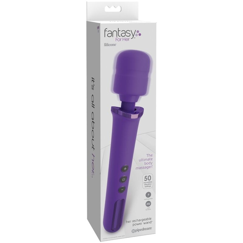 FANTASY FOR HER - MASAJEADOR WAND PARA ELLA RECARGABLE & VIBRADOR 50 NIVELES VIOLETA