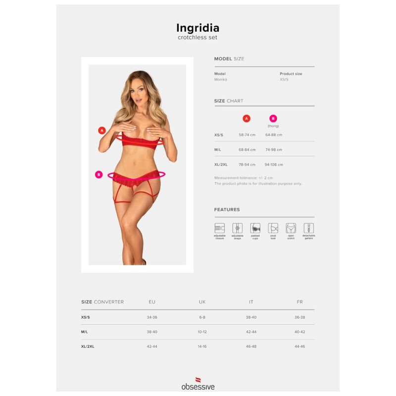 OBSESSIVE - INGRIDIA SET DOS PIEZAS CROTCHLESS ROJO XL/XXL