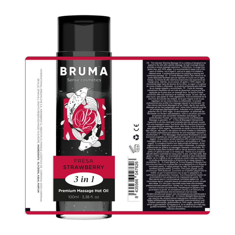 BRUMA - ACEITE DE MASAJE PREMIUM EFECTO CALOR SABOR FRESA 3 EN 1 - 100 ML