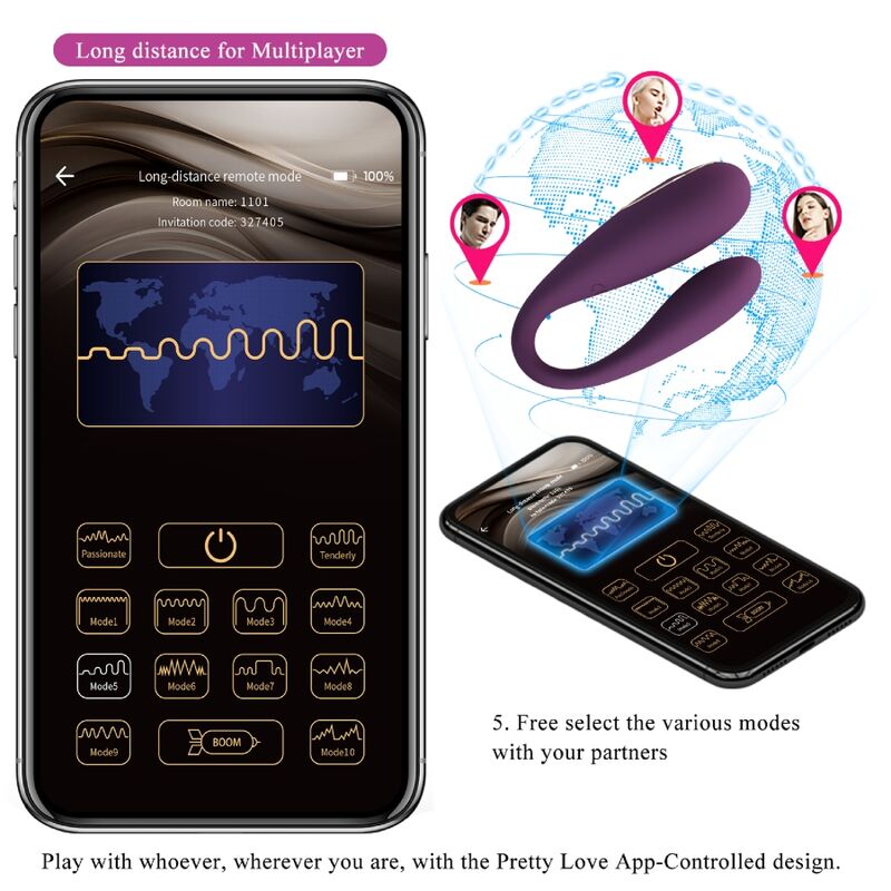 PRETTY LOVE - AUGUST VIBRADOR DOBLE PLACER APP REMOTE