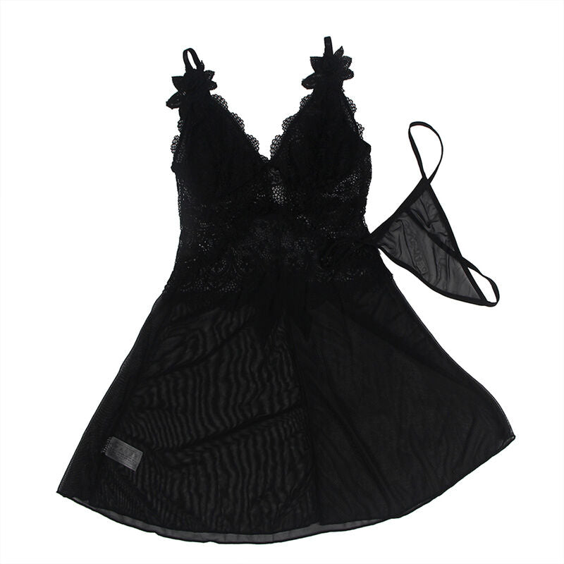 SUBBLIME - BABYDOLL TELA DE TUL DETALLE ENCAJE Y FLOR NEGRO S/M