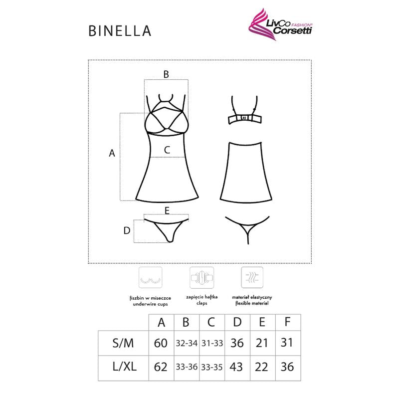 LIVCO CORSETTI FASHION - BINELLA SET BABYDOLL + TANGA NEGRO S/M