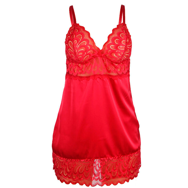 SUBBLIME - BABYDOLL SATINADO CON ENCAJE ROJO S/M