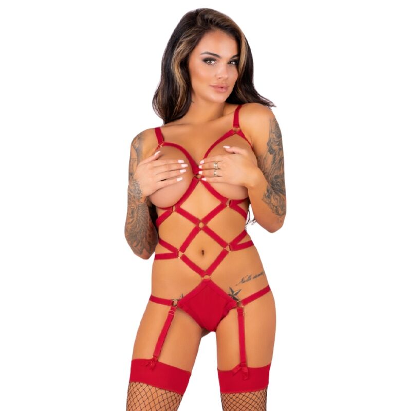 LIVCO CORSETTI FASHION - THIARA LC 20213 SET BODY + MEDIAS ROJA S/M