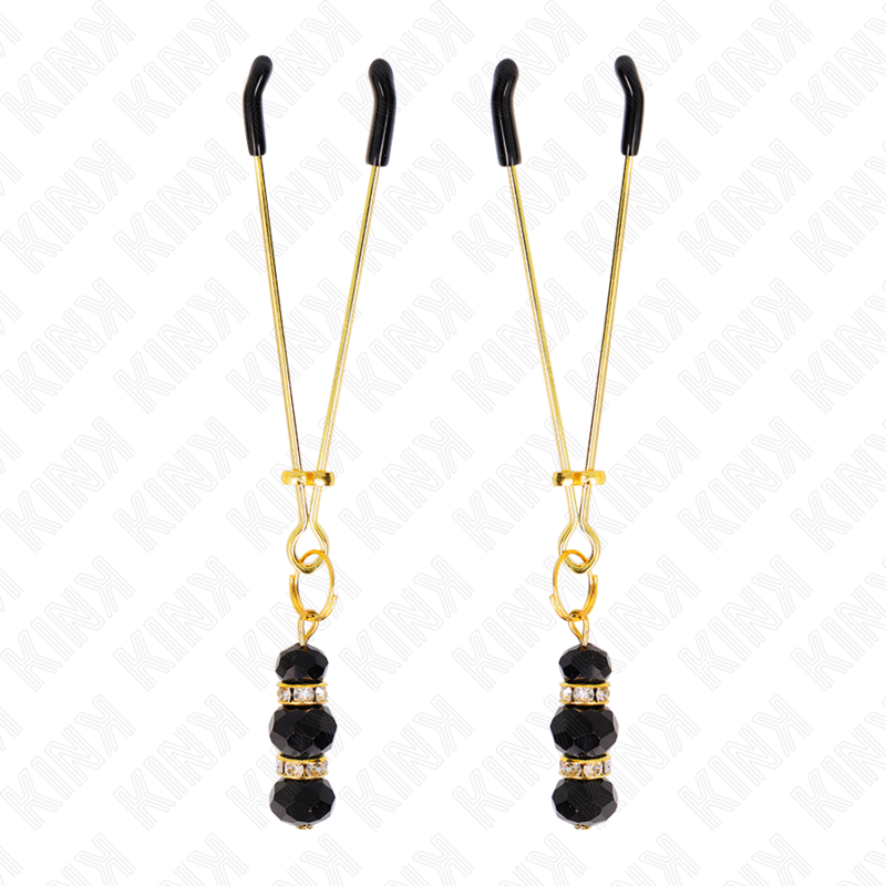 KINK - PINZAS PARA PEZONES DORADA FINA CON TRIPLE BOLA DE VIDRIO NEGRO 7 CM