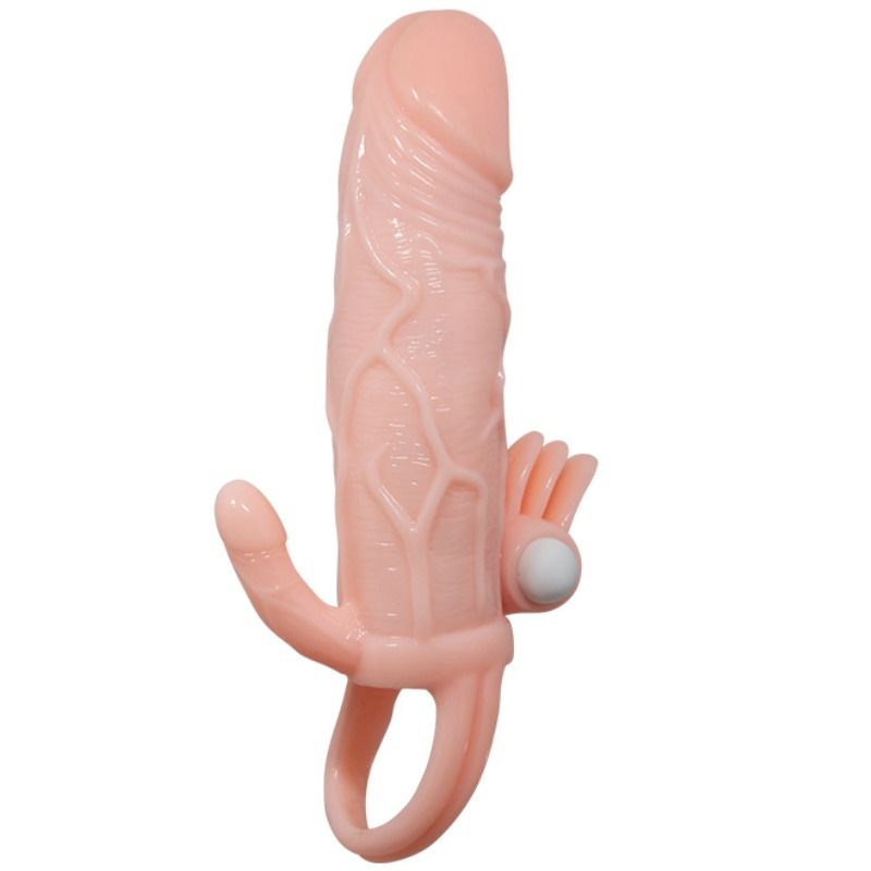 BAILE - BRAVE MAN FUNDA PENE ANAL Y CLITORIS VIBRADOR 16.5 CM NATURAL