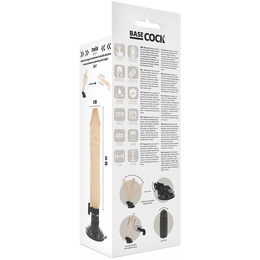 BASECOCK - VIBRADOR REALISTICO CONTROL REMOTO NATURAL 20 CM -O- 4 CM