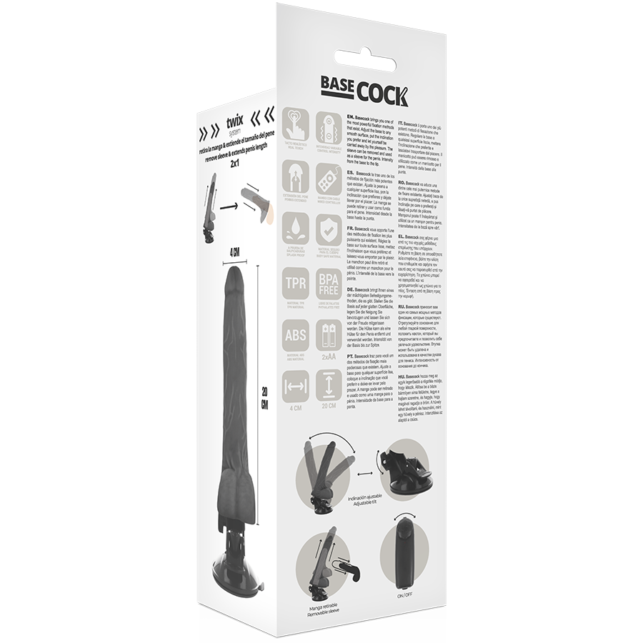 BASECOCK - VIBRADOR REALISTICO CONTROL REMOTO NATURAL CON TESTICULOS 20 CM -O- 4 CM