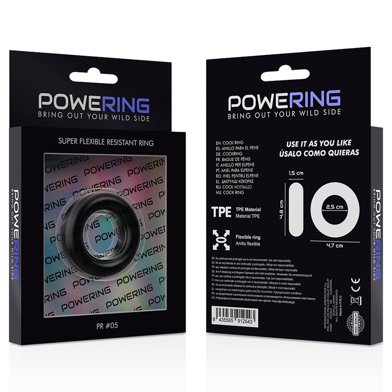 POWERING - SUPER FLEXIBLE Y RESISTENTE ANILLO PENE  4.8CM PR05 NEGRO